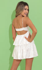 Jacquard Ruffle Dress in White