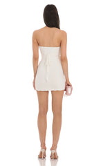 Lace Bust Bodycon Strapless Dress in White